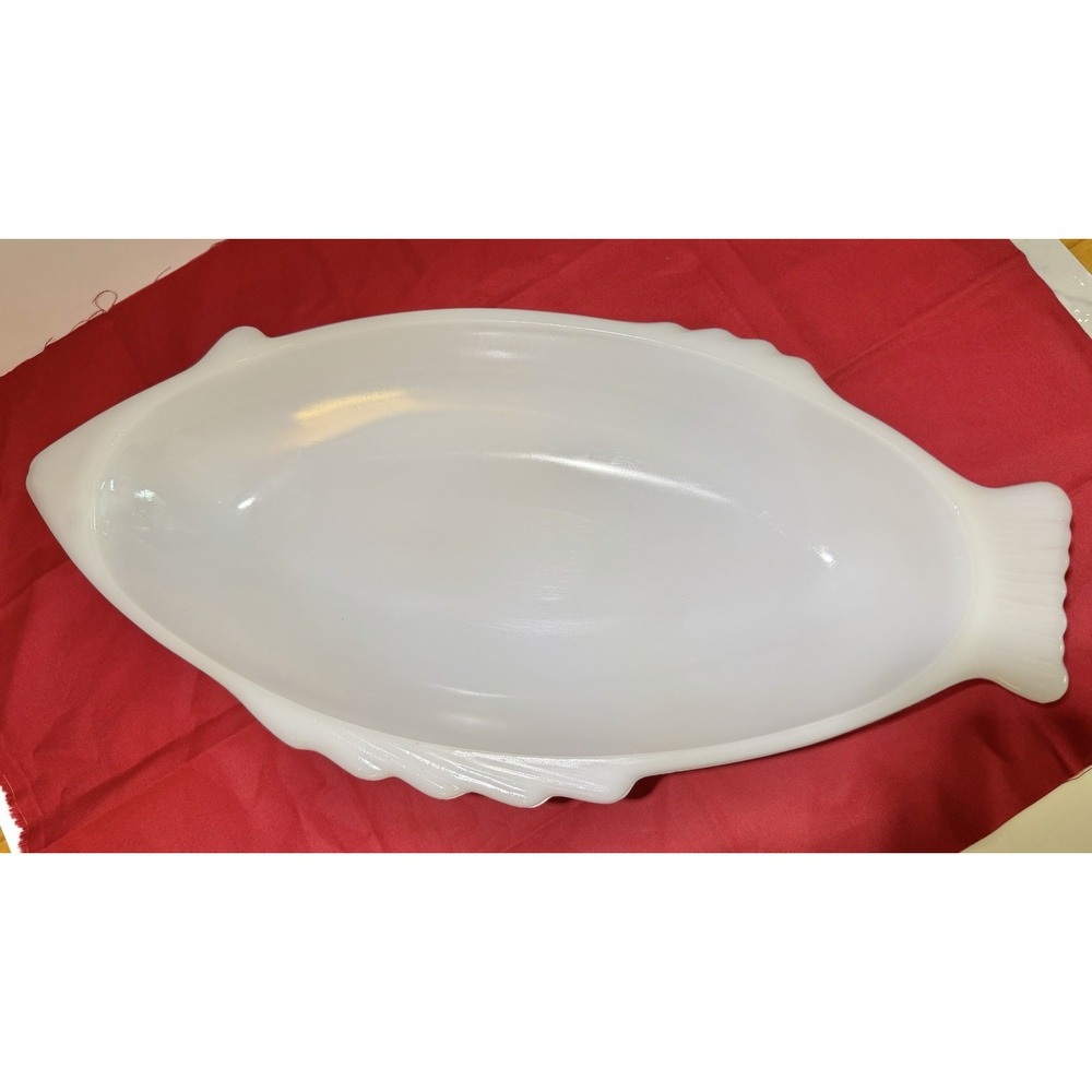 Vintage Midcentury Glassbake Milk Glass White Fish Serving Dish Lg 18"